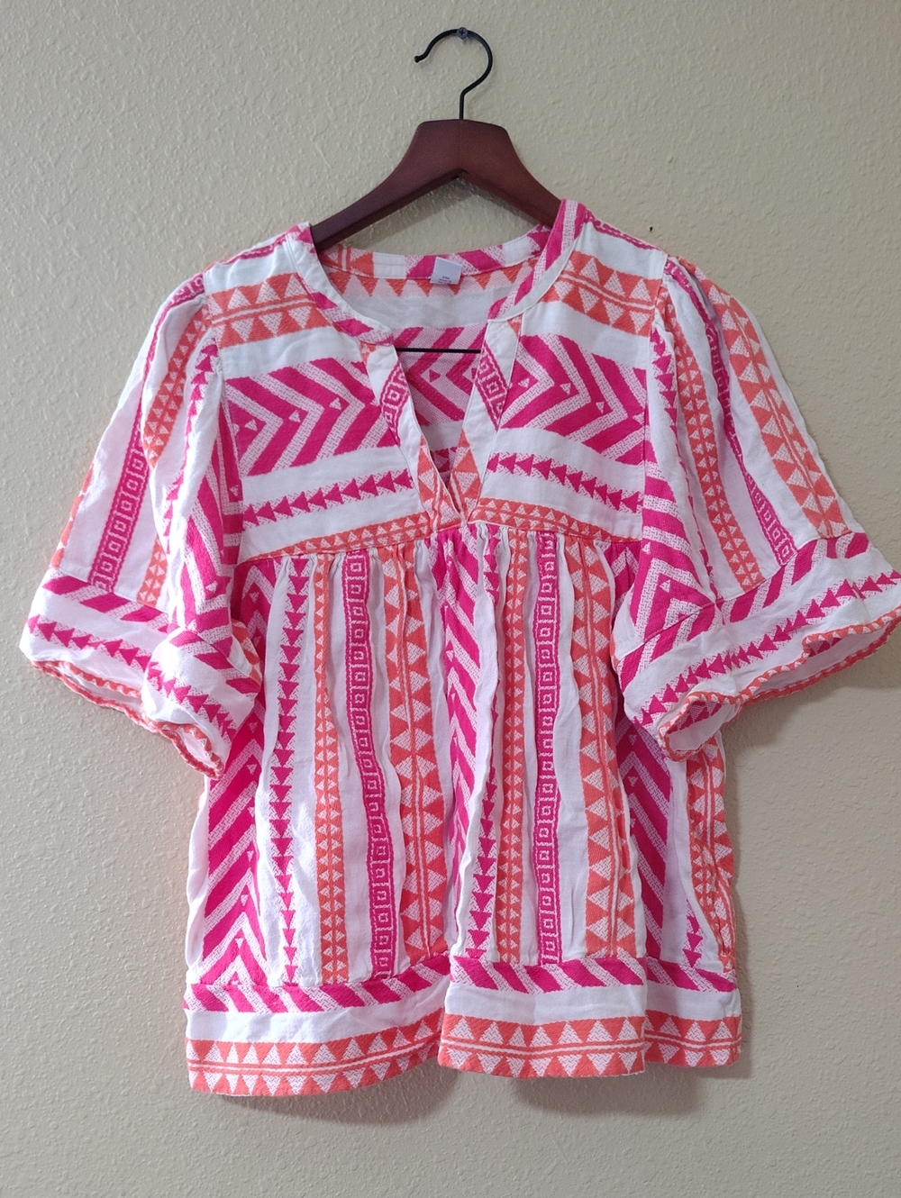 Old Navy Cotton 3/4 Sleeves Southwestern Printed Blouse Relaxed Top Size L Boho